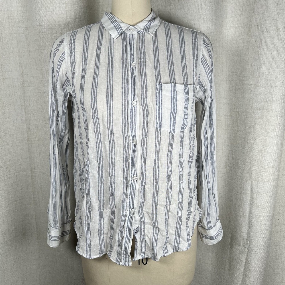 Rails Charli Cayman Stripe Shirt Women's Small Linen Blend Metallic Button Down